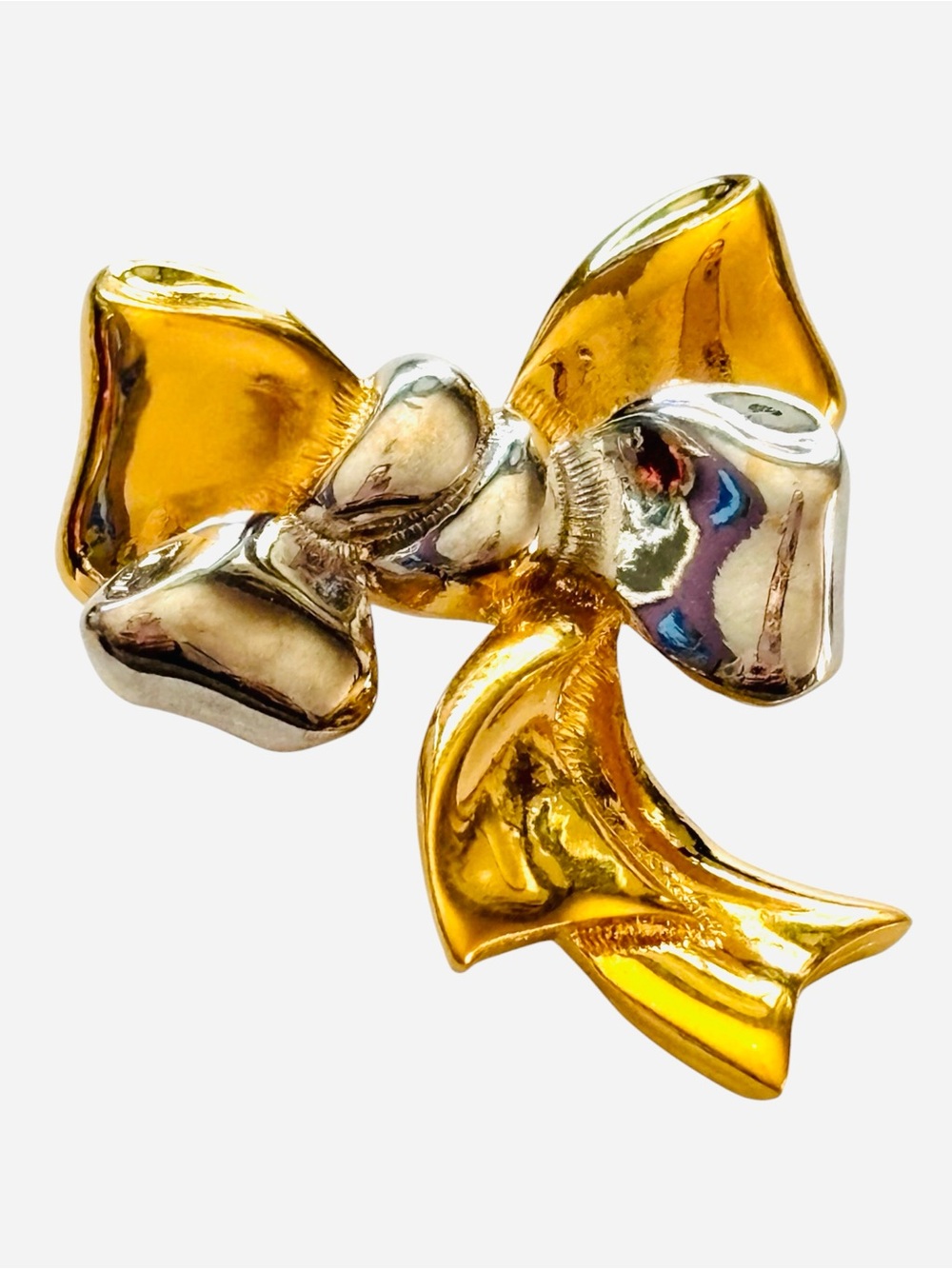 D’Orlan Vintage Signed 70s Silver and Gold Toned Bow Brooch 22K Gold Plating